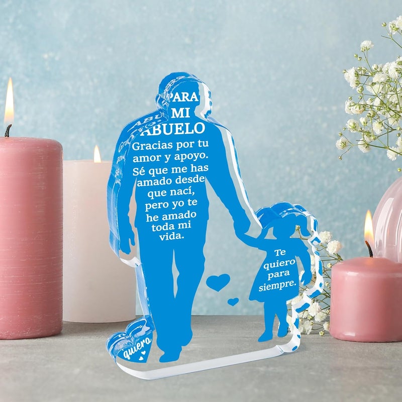 Yopyame Gift for Grandpa from Granddaughter - Spanish Grandfather Holding Hand with Granddaughter Acrylic Plaque Sign Best Grandpa Ever Gifts Regalos Para Abuelo Father’s Day Xmas Keepsake Paperweight - Image 4